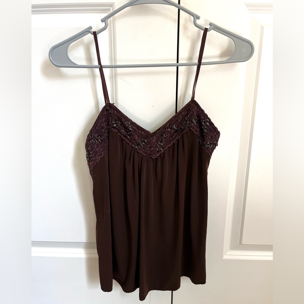 Tempted Y2K brown tank top with gem trim on chest